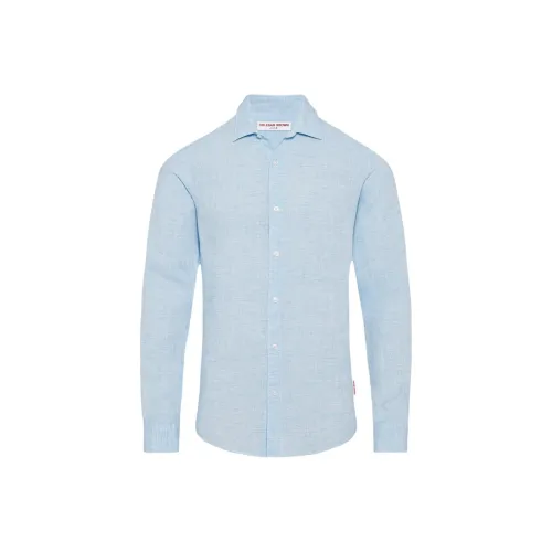 Orlebar Brown Классический Ожерелье-чокер Tailored Fit Рубашка из льна Мужская Светло-синяя