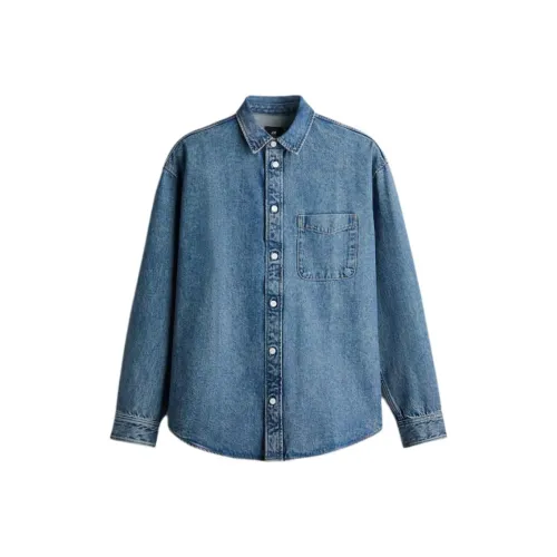 H&M Джинсовый Синий Мужские Рубашки