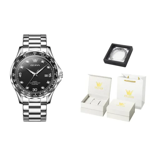 OLEVS Кварцевый механизм ремешок из нержавеющей стали мужские часы черный циферблат