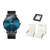 Черный сетчатый, черный корпус, синий циферблат, мужские часы [Коробка ограниченного издания]