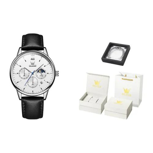 OLEVS Кварцевый механизм кожаный ремешок мужские часы белый циферблат