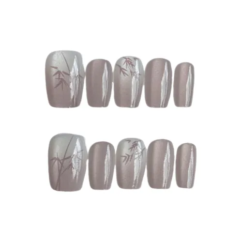 Gentle Welcome Кристальный камень Градиентный Луна Бамбук Основа False Nail Короткий LADDER Светло-фиолетовый Smudge Кошачий глаз