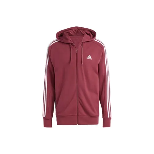 Adidas Essential Essentials French Terry 3 Stripes Full Zip Hoodie Свитшот Мужской Тень Красный