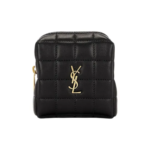 SAINT LAURENT Кожаный клатч Quilted мини женский черный