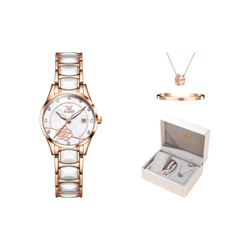 OLEVS Кварцевый механизм нержавеющая сталь ремешок часы женские белый циферблат