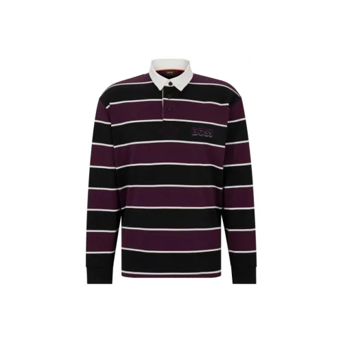 Hugo Boss Блок Полосатая Рубашка Поло Логотип Вышивка Рубашка Мужская Фиолетовая