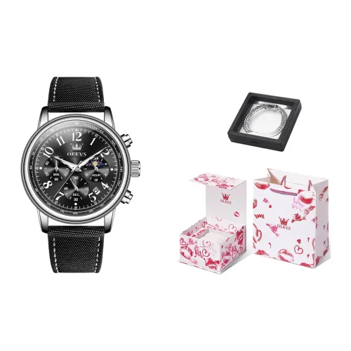 OLEVS Wisdom Series Кварцевый механизм Кожаный ремешок Часы Мужские Черный циферблат