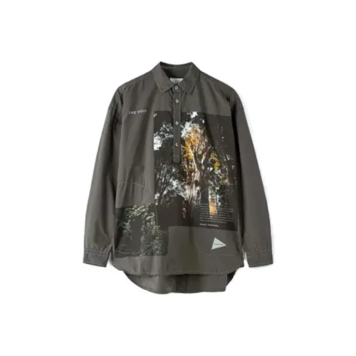 And wander Collaboration Серый Зеленый Мужские Рубашки