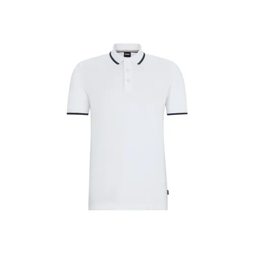 Hugo Boss Хлопок Пике Поло с Резиновым Принтом Logo Polo Рубашка Мужская Белая