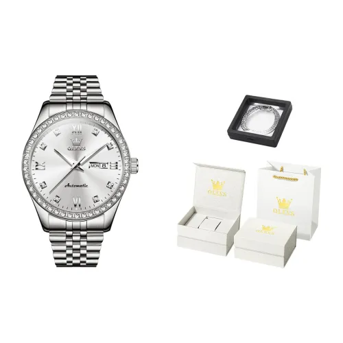 OLEVS Механический механизм ремешок из нержавеющей стали мужские часы белый циферблат