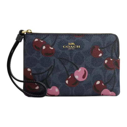 COACH SignatureCorner Zip Фирменный Покрытый холст Клатч Маленький Женский Синий Красный