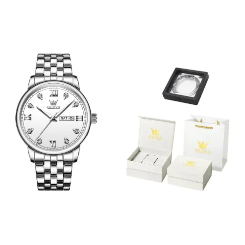 OLEVS Кварцевый механизм ремешок из нержавеющей стали мужские часы белый циферблат