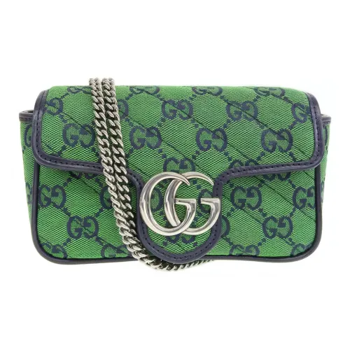GUCCI Marmont Холст и Кожа Сумка через плечо Экстра мини Женская Зеленая Темно-синяя