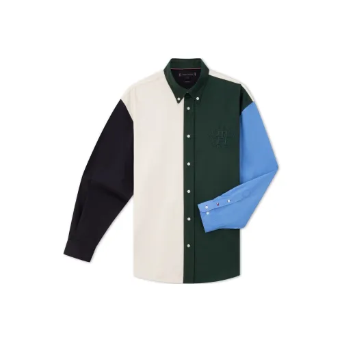 Tommy Hilfiger Зеленый & Белый & Синий Цветовой блок 0H7 Мужские Рубашки