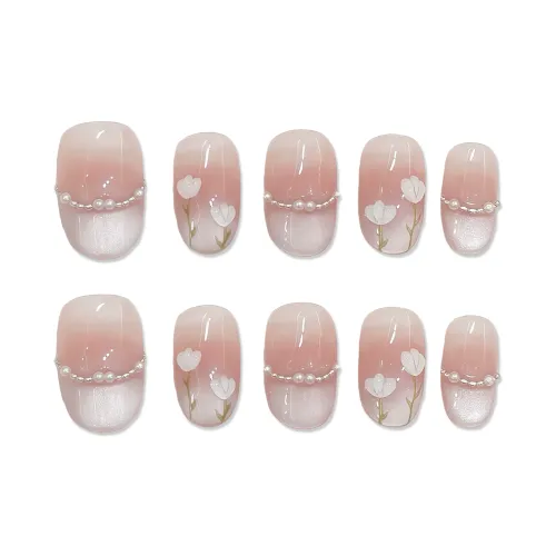 XIAMEIYU Нежно-розовый Тюльпан Жемчужный Кошачий глаз Освежающий False Nail Овал Ледяная прозрачность Розовый Смузи Coquette 20мм