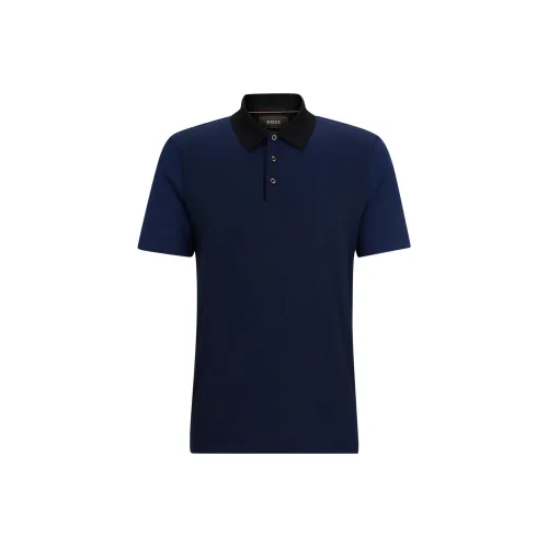 Hugo Boss Обычный крой Поло из хлопка и шелка Мужское Темно-синий