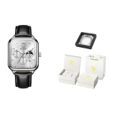 Черная кожа с белым циферблатом [Роскошная коробка включена].