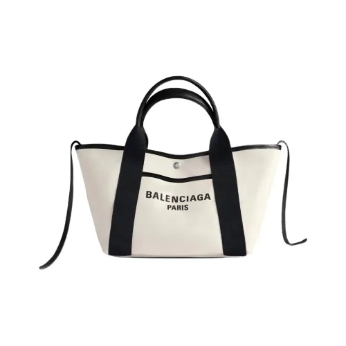 Balenciaga Biarritz Хлопок Тоут Сумка Сумка для покупок Сумка на плечо Сумка маленькая Женская Белая и Черная