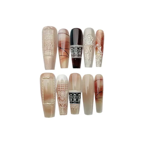 Gentle Welcome Relief Китайский стиль Сладкий стиль Осветляющий False Nail Длинный Земляной тон Размытый Кошачий глаз