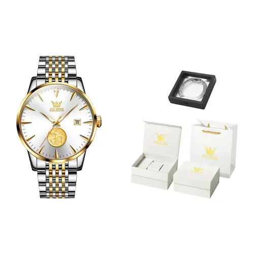 OLEVS Китайский Благоприятный Животные Дизайн Механический Механизм Ремешок из Нержавеющей Стали Часы Мужские Белый Циферблат