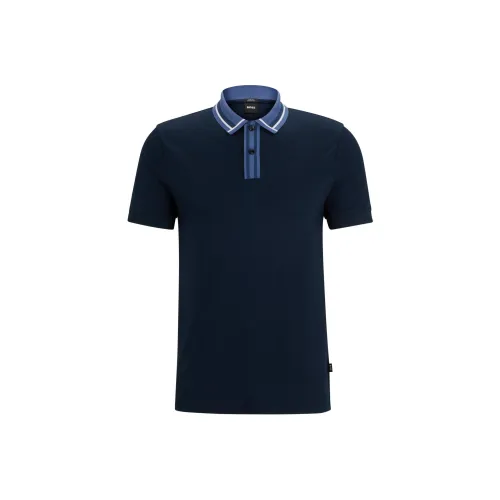 Hugo Boss Mercerised хлопок облегающий крой поло с контрастными полосами поло мужское темно-синий