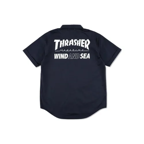Thrasher X Wind And Sea Co TITLED SERIES Синие Унисекс Рубашки