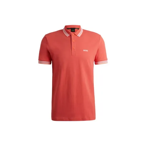 Hugo Boss SS24 Хлопок Поло с Контрастным Логотипом Details Поло Мужское Кирпично-красное