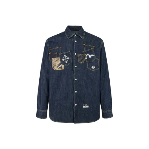 EVISU Джинсовый Синий Мужские Рубашки