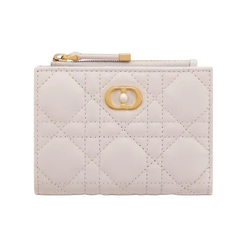 DIOR Георгин Овечья кожа Кошелек Женские Лен Бежевый