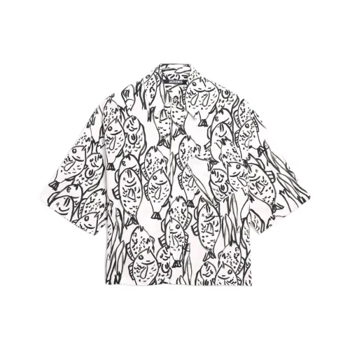 Jacquemus SS25 Рыбка Принт Boxy Рубашка Мужской Блок And Белый Черный Белый