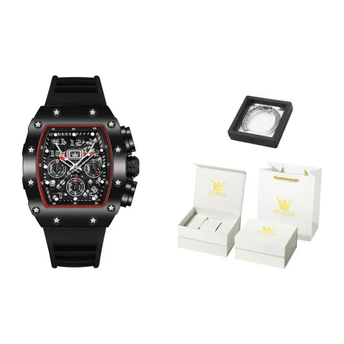 OLEVS Кварцевый механизм Резиновый ремешок Часы Мужские Черный циферблат