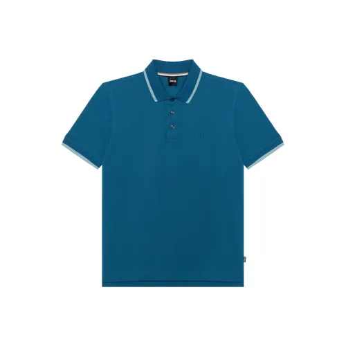 Hugo Boss Хлопок Пике Поло с Резиновым Принтом Logo Polo Рубашка Мужская Светло-Синяя