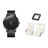 Чёрный сетчатый корпус, чёрный корпус, синие стрелки, мужские часы [Лимитированная подарочная коробка]