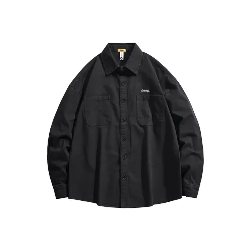 JEEP Однотонная Повседневная Рубашка с Отложным Воротником Унисекс