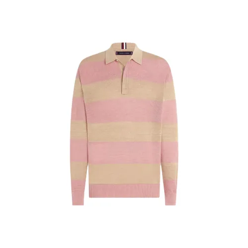 Tommy Hilfiger Премиум Relaxed KNIT Stripe Регби Рубашка Поло Мужской Земля Розовый