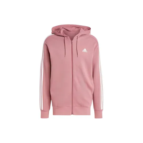 Adidas Essential French Terry 3 Stripes Full Zip Hoodie Свитшот Мужской Использованный Темно-красный