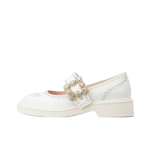 Roger Vivier VIV' Rangers Грубый каблук Туфли Мэри Джейн Женские Белые
