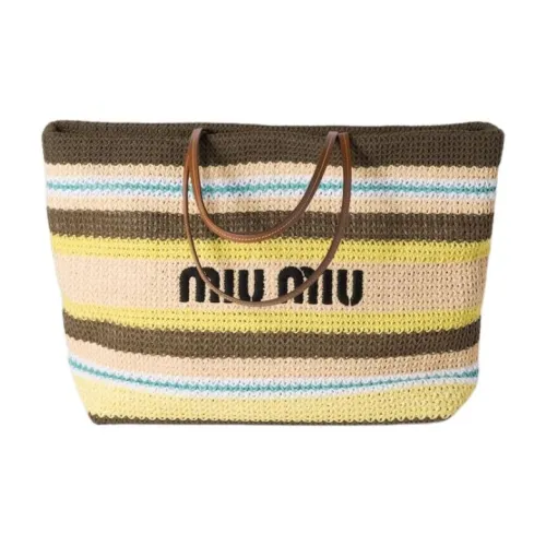 MIU MIU Хлопок Тоут Сумка Сумка для покупок Сумка Сумка через плечо Женская Тундровый Лимон Натуральный