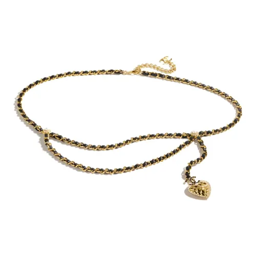 CHANEL Металл, Стекло, Жемчужный, Вода Ромб, Овца Кожа, Цепи для талии, Женские