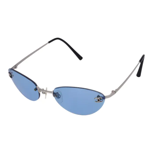 CHANEL Металл Акрил Кошачий глаз Солнцезащитные очки Женские Серебристый