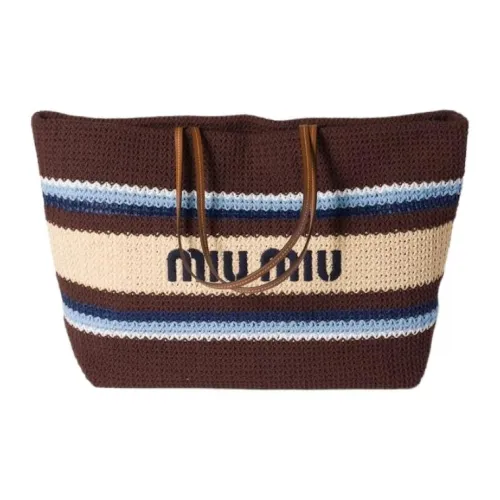 MIU MIU Хлопок Тоут Сумка Сумка для покупок Сумка Сумка через плечо Женская Какао Светло-синий Естественный