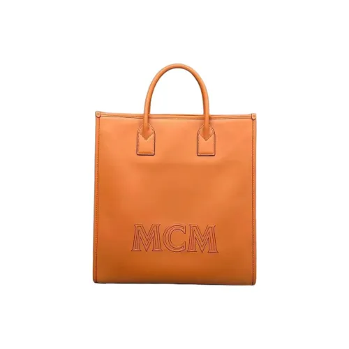 MCM Коровья кожа Маленькая квадратная сумка Тоут сумка Сумка для покупок Сумка среднего размера Женская цвет Коньяк