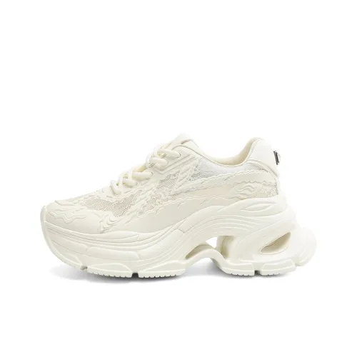 Rosa Bianca Дышащий Легкий Увеличивающий Высоту Низкий Топ Кроссовки с Толстой Подошвой Женские Экрю