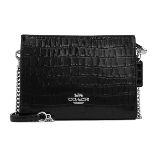 COACH Slim Crossbody Крокодиловый узор Тисненая кожа Сумка через плечо Маленькая Женская Черная