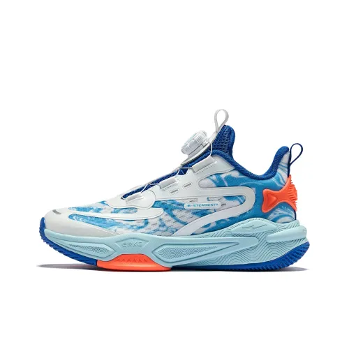 ERKE KIDS Thunder Амортизация Поддержка MID Топ Детские Баскетбольные Кроссовки Белый Синий