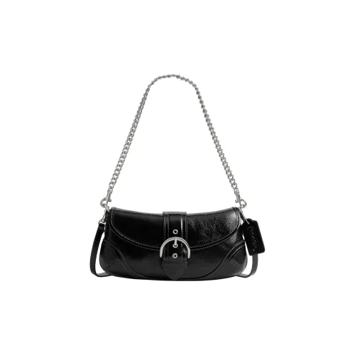 COACH SOHO совместная брендированная лакированная кожа плечевая сумка среднего размера женская черная