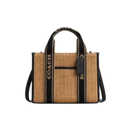 COACH Smith Солома с кожаными вставками Тоут Сумка Сумка для покупок Сумка на плечо Сумка среднего размера Женская Хаки и Черная