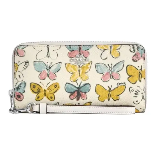COACH Покрытый холст Кошелек Маленький Женский Серебряный и Меловый Разноцветный