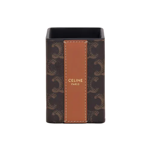 CELINE Triomphe Холст And Коровья кожа Перфюм Коробка Туалетная сумка Косметичка Унисекс Рыжевато-коричневый