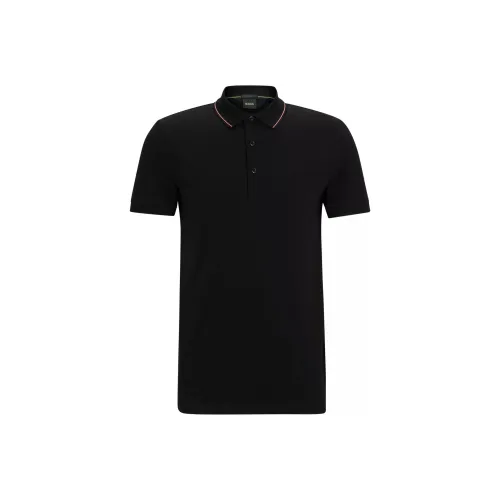 Hugo Boss Хлопок Пике Облегающий крой Поло с Тональным Логотипом Polo Рубашка Мужская Черная